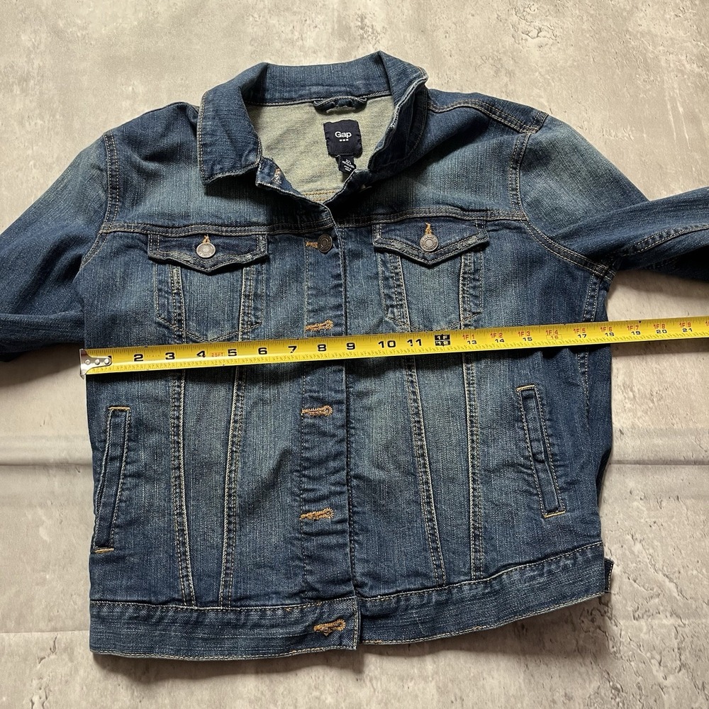 Gap Blue Cotton Short Jacket Button Collared Pockets Women's Small Long Sleeve - Picture 3 of 7
